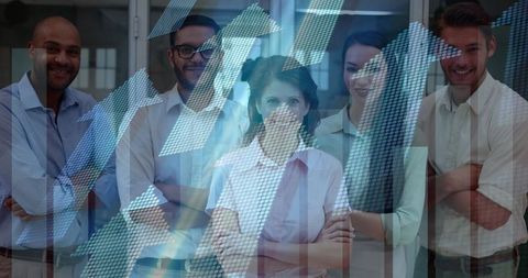 Team of professionals with upward growth indicators