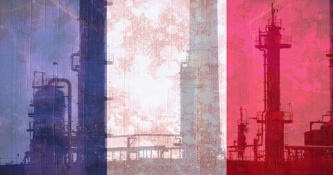French Flag Overlay on Industrial Factory Silhouette - Download Free Stock Images Pikwizard.com