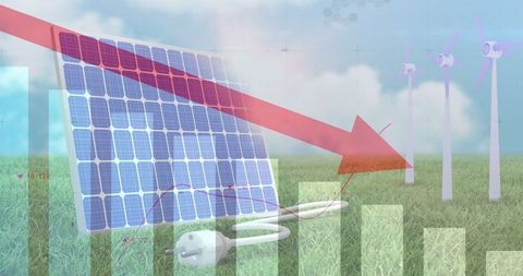 Renewable energy concepts with solar panels and wind turbines