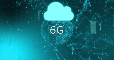 6g connectivity concept with glowing cloud and wireframe globe