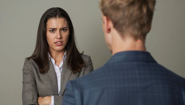 Displeased businesswoman in professional dispute at workplace