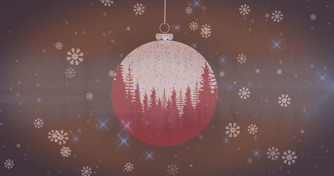 Festive christmas bauble with snow and fir trees animation