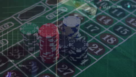 Casino Chips with Digital Data Overlay for Gambling Concept