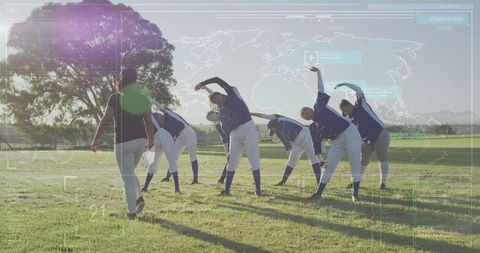 Digital Interface Over Female Baseball Players Exercising