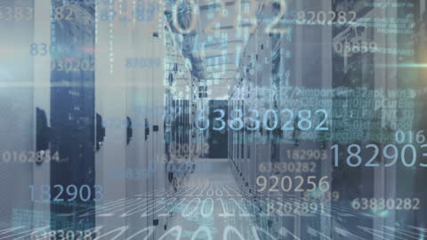 Abstract Digital Data Flow Over Modern Server Room
