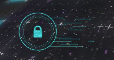 Cybersecurity Concept with Digital Lock Icon and Light Trails