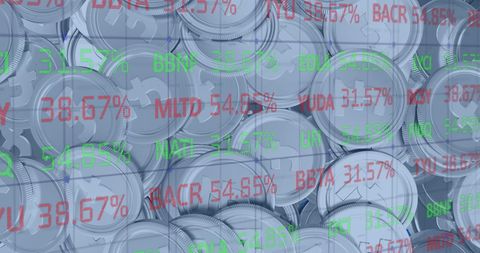 Digital Financial Data Over Illustrative Coins Background