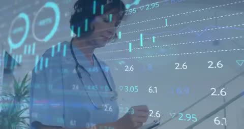 Healthcare Professional Analyzing Data with Advanced Technology Overlay