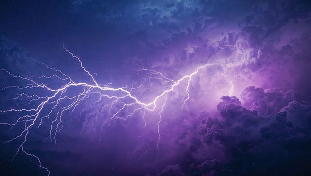Vibrant lightning bolt illuminating dynamic storm clouds