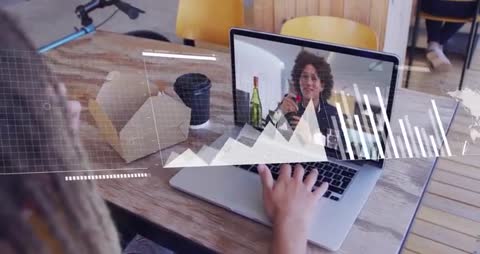 Analytics Software Demonstration during Business Video Call in Cafe