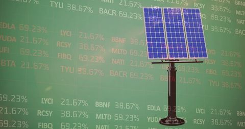 Solar Panel With Stock Market Data Reflecting Clean Energy Trends