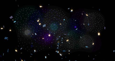 Vibrant Floating Lights with Colorful Shapes on Black