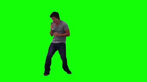 Man Singing with Microphone on Green Isolated Background