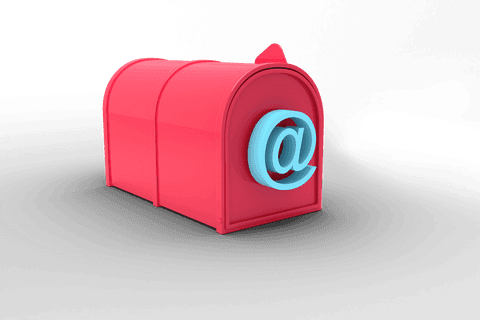Digital mailbox with at sign symbol on transparent background