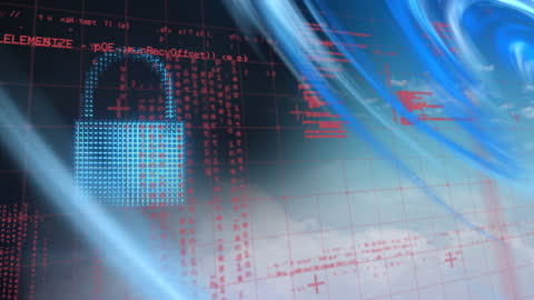 Cybersecurity Concept with Digital Padlock and Data Streams
