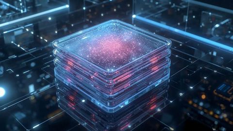 Futuristic glowing glass plates on circuit board