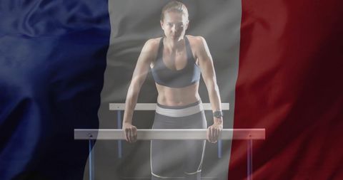 Determined Female Athlete with French Flag