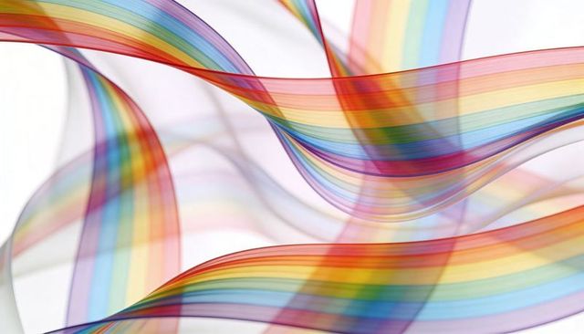 Translucent Rainbow Ribbons Flowing Over Clean Backdrop Vibrant Abstract Gradient