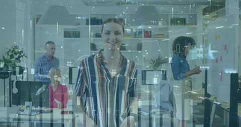 Financial Data Projection with Business Teamwork in Modern Office