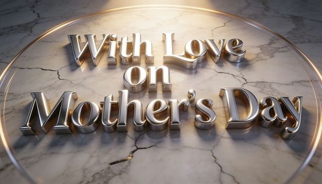 Luxury metallic with love 3d typography on marble circle for mother's day greeting card