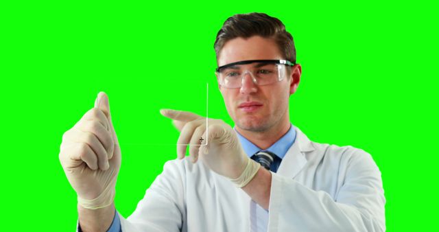 Scientist Pointing in Virtual Simulation with Green Screen Background - Download Free Stock Images Pikwizard.com