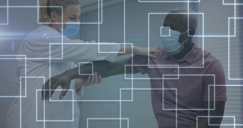 Healthcare professional examining patient with digital overlay