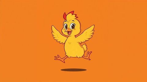 Playful cartoon chicken leaping with joy