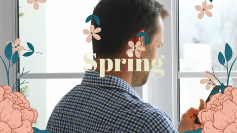 Man Gazing Out Window Surrounded by Springtime Florals