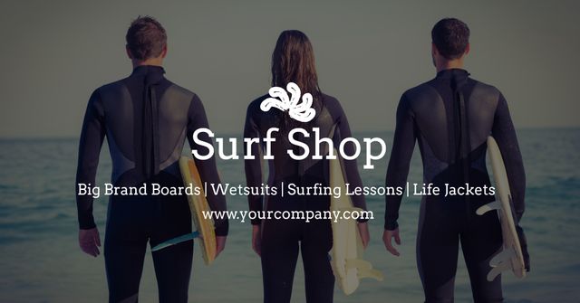 Surf Shop Advertising Surfboards and Lessons Near Ocean - Download Free Stock Templates Pikwizard.com