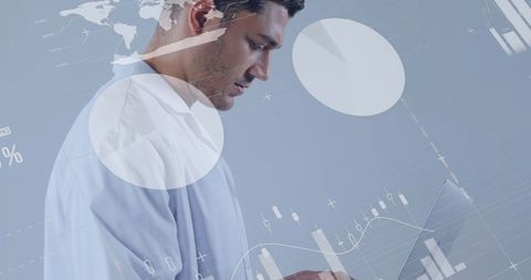 Medical professional analyzing data on laptop