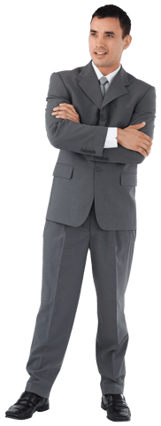 Transparent Confident Businessman in Gray Suit with Arms Crossed