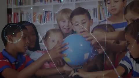 Diverse Children Exploring Globe in Classroom Collaboration