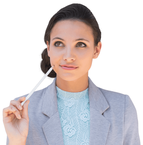 Businesswoman Holding Pencil on Transparent Background