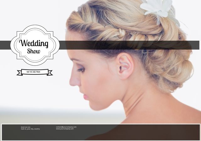 Elegant Bridal Hairstyle with Floral Accent for Wedding Promotion - Download Free Stock Templates Pikwizard.com