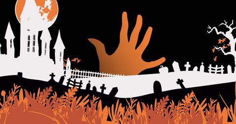 Creepy Halloween Cemetery with Rising Hand and Moon - Download Free Stock Images Pikwizard.com