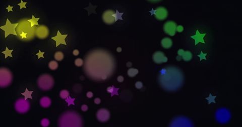 Colorful Stars and Bokeh on Dark Background for Festive Events