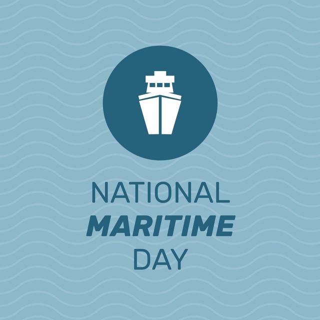 National Maritime Day Celebration Design with Ship Icon and Blue Wave Background - Download Free Stock Templates Pikwizard.com