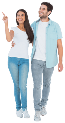 Happy Transparent Casual Couple Smiling and Pointing - Download Free Stock Videos Pikwizard.com