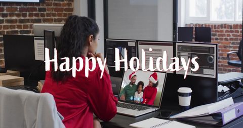Virtual Holiday Celebration in Office Setting - Download Free Stock Images Pikwizard.com