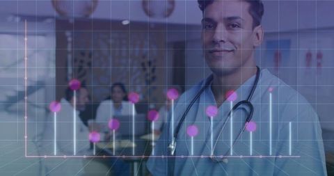 Doctor Analyzing Data with Stethoscope and Graph in Hospital Meeting