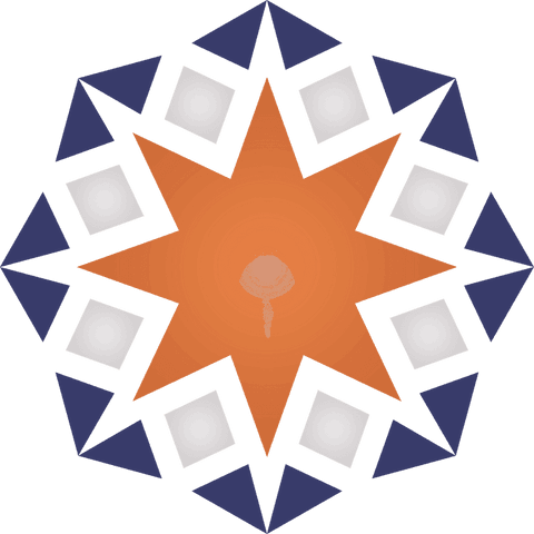 Geometric mandala with orange star on transparent background