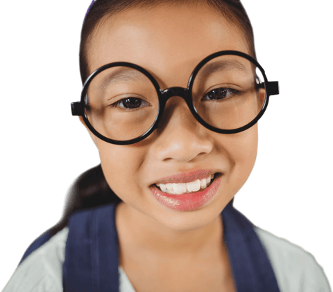 Smiling Asian Girl Wearing Glasses on Transparent Background