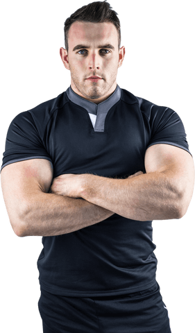 Transparent Tough Rugby Player Standing with Crossed Arms
