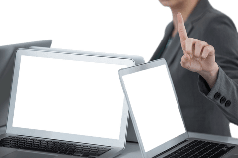 businesswoman displaying gesture near transparent laptops - Download Free Stock Videos Pikwizard.com