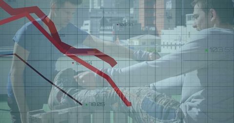 Teamwork and Strategy with Financial Chart Overlay in Urban Setting