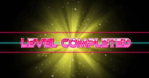Neon Level Completed Banner with Futuristic Glow - Download Free Stock Images Pikwizard.com