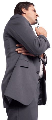 Transparent Silhouette Thinking Businessman Gray Suit Pondering