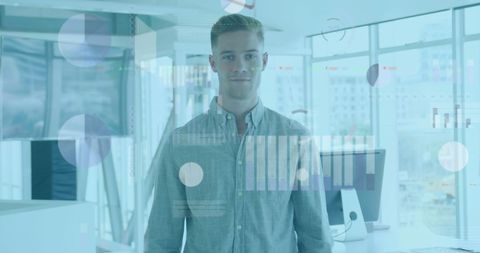 Businessman connected to digital financial interface