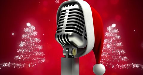 Festive Retro Microphone with Santa Hat on Red Background - Download Free Stock Images Pikwizard.com