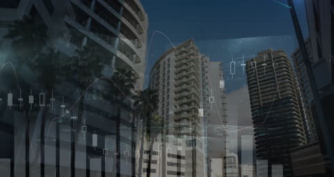 Finance Technology Overlay on Modern Cityscape